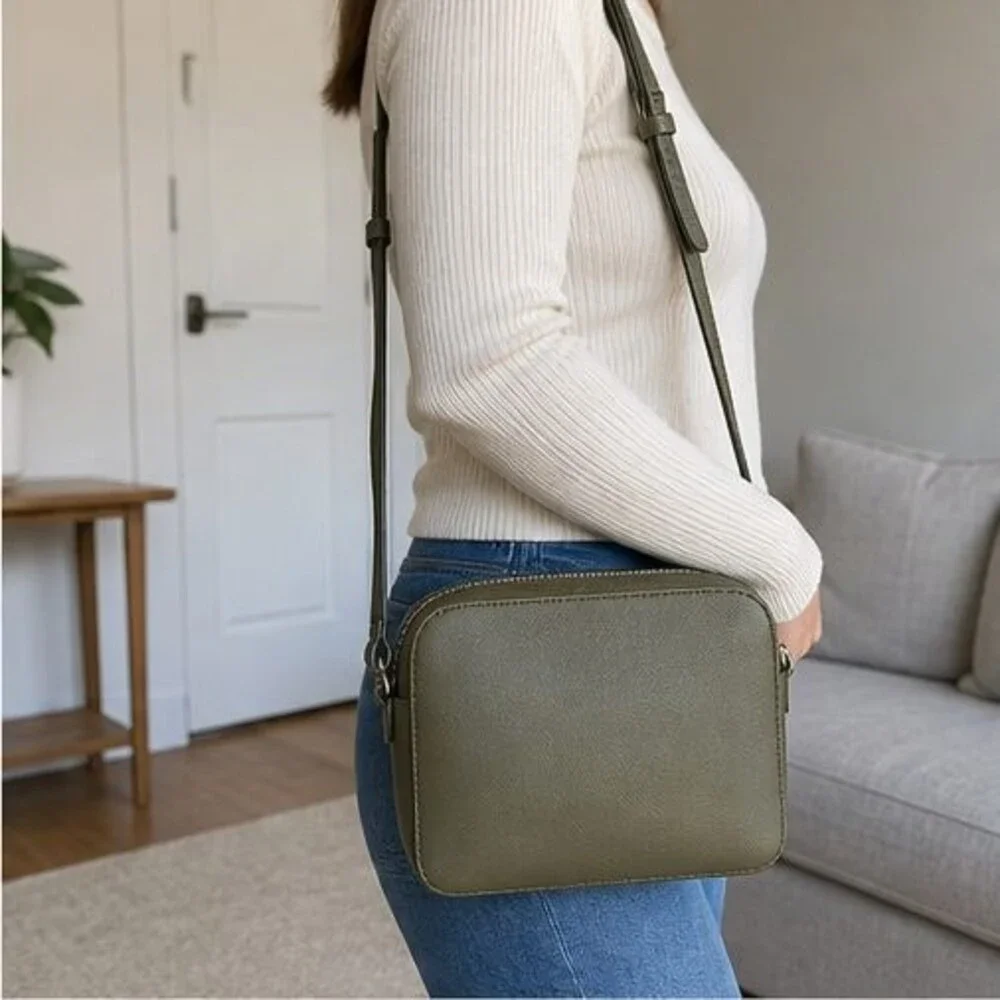 Olive Saffiano Crossbody Bag